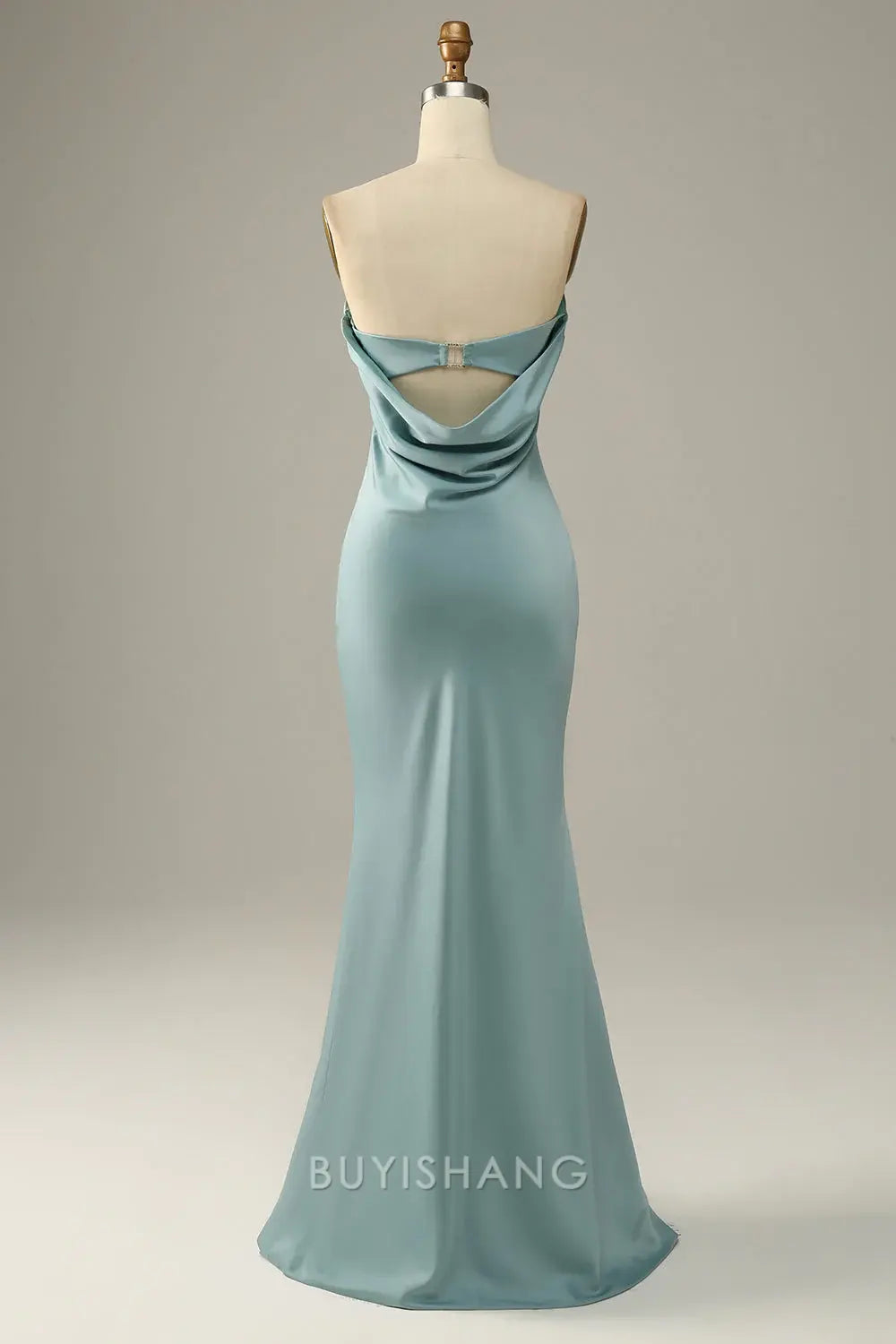 Elegant Strapless Draped Back Satin Mermaid Floor-Length Maxi Dress Prom Dress
